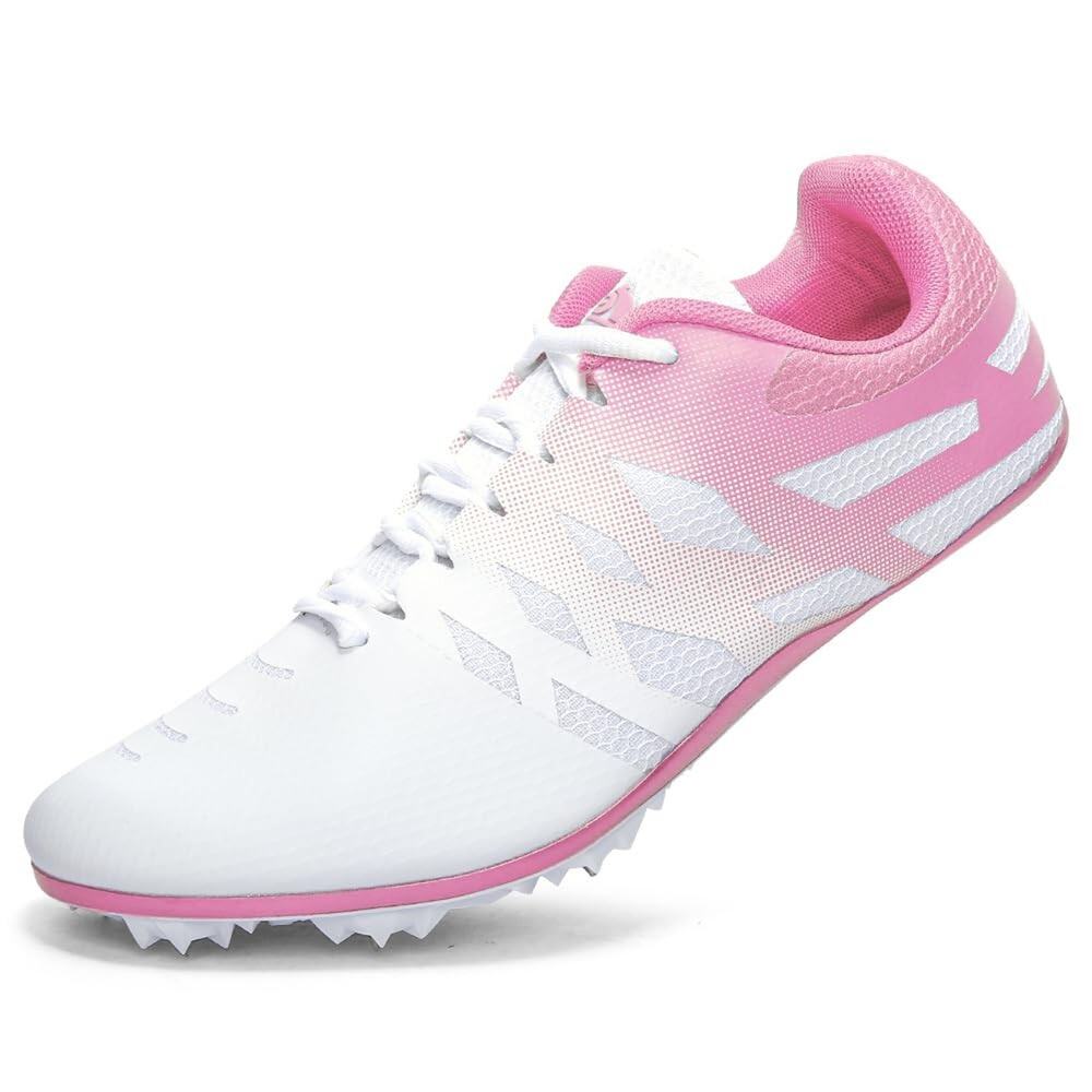 THESTRON Girls Sz 8 Track Spikes Running Sprint Racing Shoes White Pink Athletic